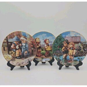 Lot of 3 Hummel Little Companions Plates Danbury Mint 23kt Gold Trim‎ Porcelain